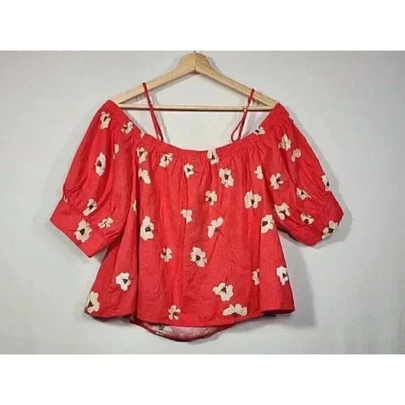 NWT Universal Thread Women's Puff Elbow Sleeve Offshoulder Blouse Red Floral XL - Picture 2 of 6